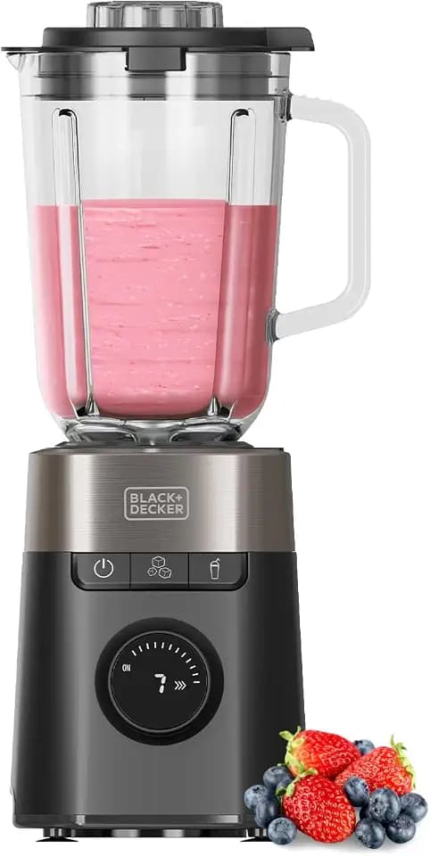 Black+Decker - Standmixer +1200W, Glasbehälter 2,2 L, 8 Geschwindigkeiten, 6 Edelstahlklingen, Smoothies & Eiscrush, LED-Display, Sicherheitsverriegelung