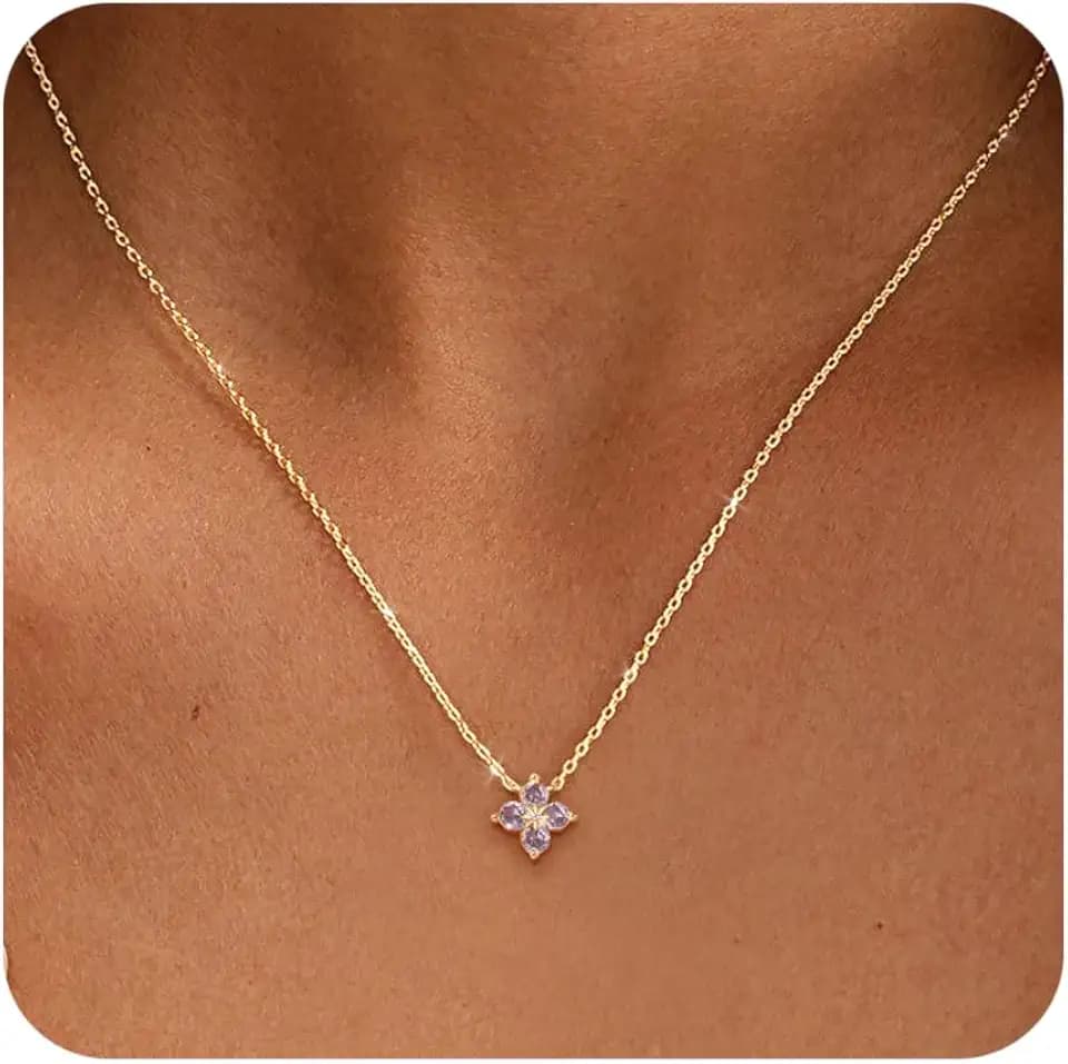 ZHESHY Birthstone Gold Necklaces for Women Dainty 14K Gold Plated Necklace