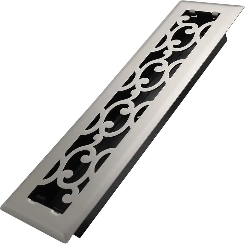 Howeall 2x12 Inches Heavy Duty Walkable Floor Register - Easy Adjust Air Supply Lever Decorative Floor Vent Covers - Savannah Design Vent Covers for Home - Satin Nickel