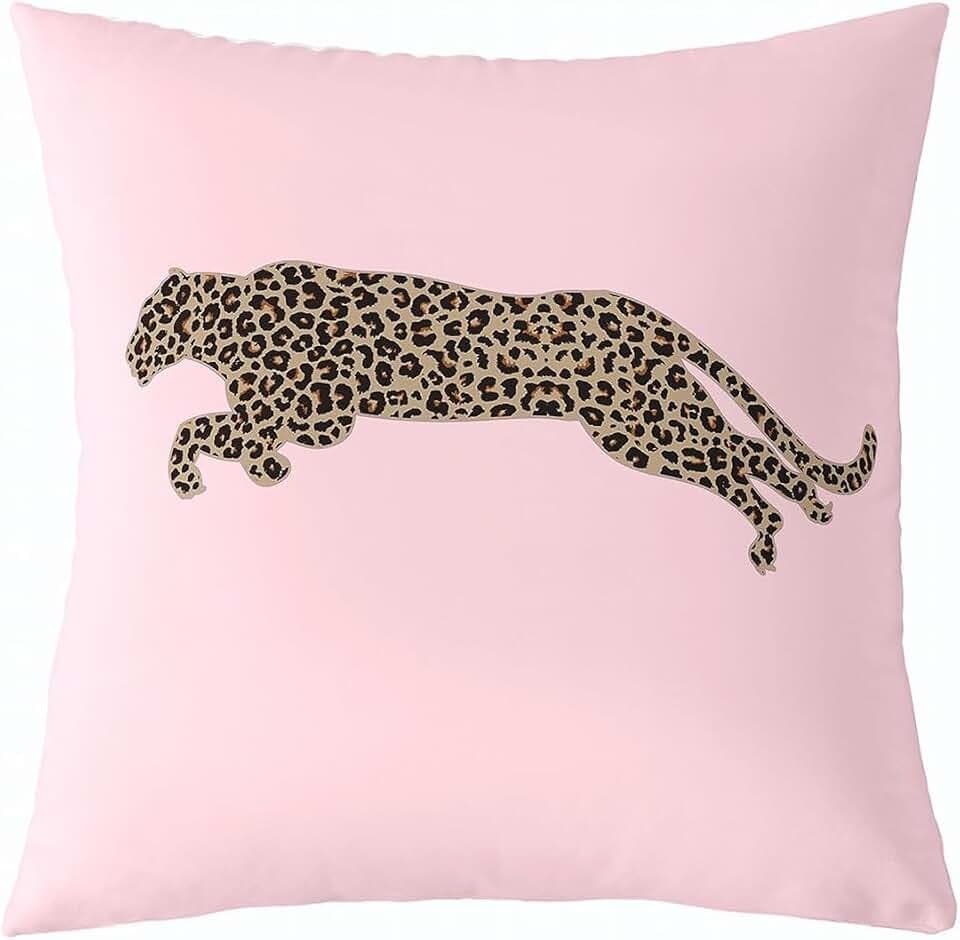 Afrikanischer Gepard Werfen Sie Kissenabdeckung,45x45cm Leopard Print Safari Tierhaut Kissenhülle für Kinder Bauernhaus Stil Rosa Kissenabdeckung