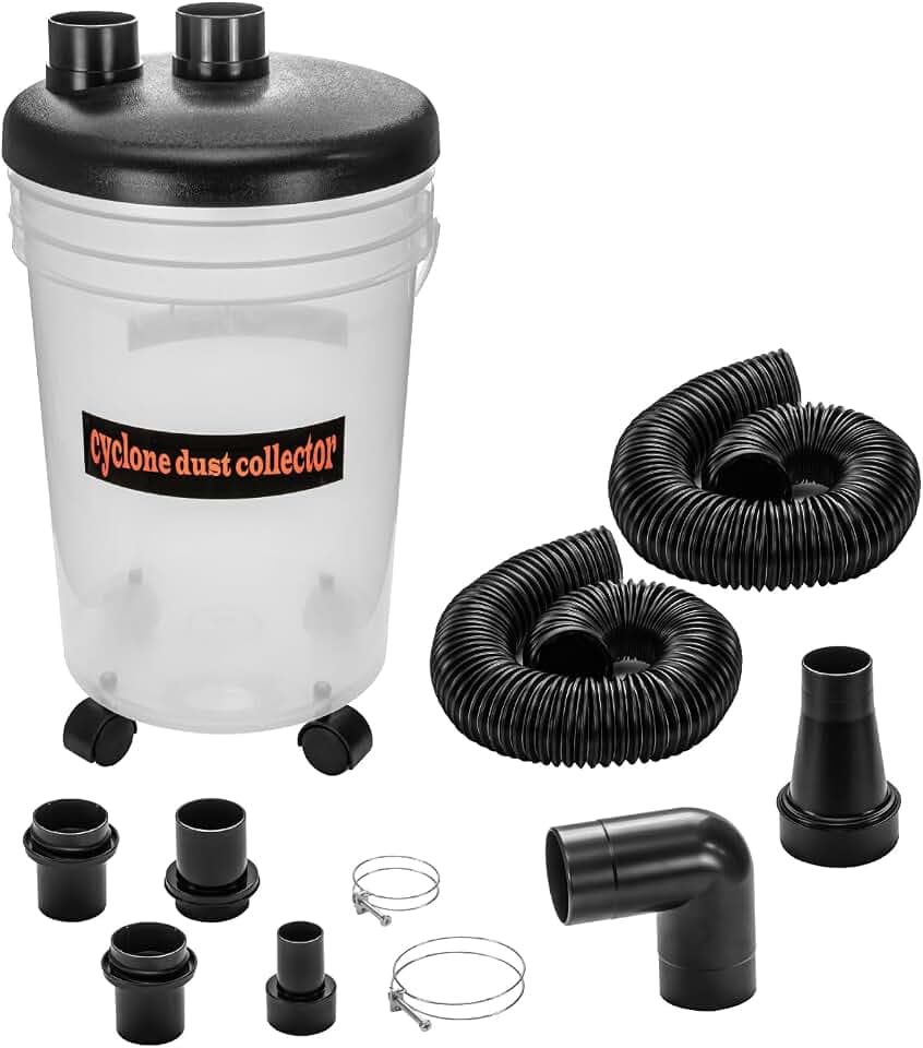 POWERTEC 70293V Cyclone Dust Collector and Separator Kit w/Clear 6 Gallon Dust Bucket, Hoses, Reducers, Couplers and Hose Clamps