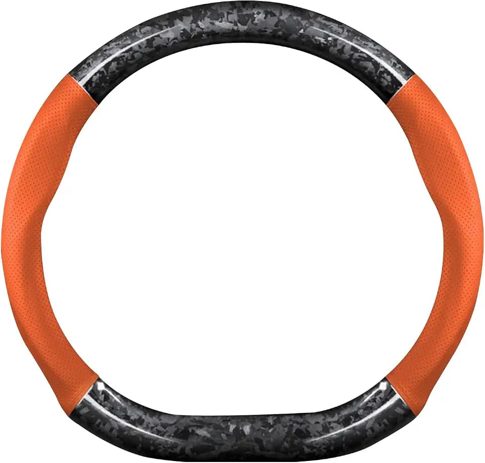 Ergocar Car Steering Wheel Sleeve,D-Type Forging Carbon Fiber and Leather Steering Wheel Sleeve,37-38cm/14.5-15inch,Non-Slip,Soft,Breathable,Modern Sports Style