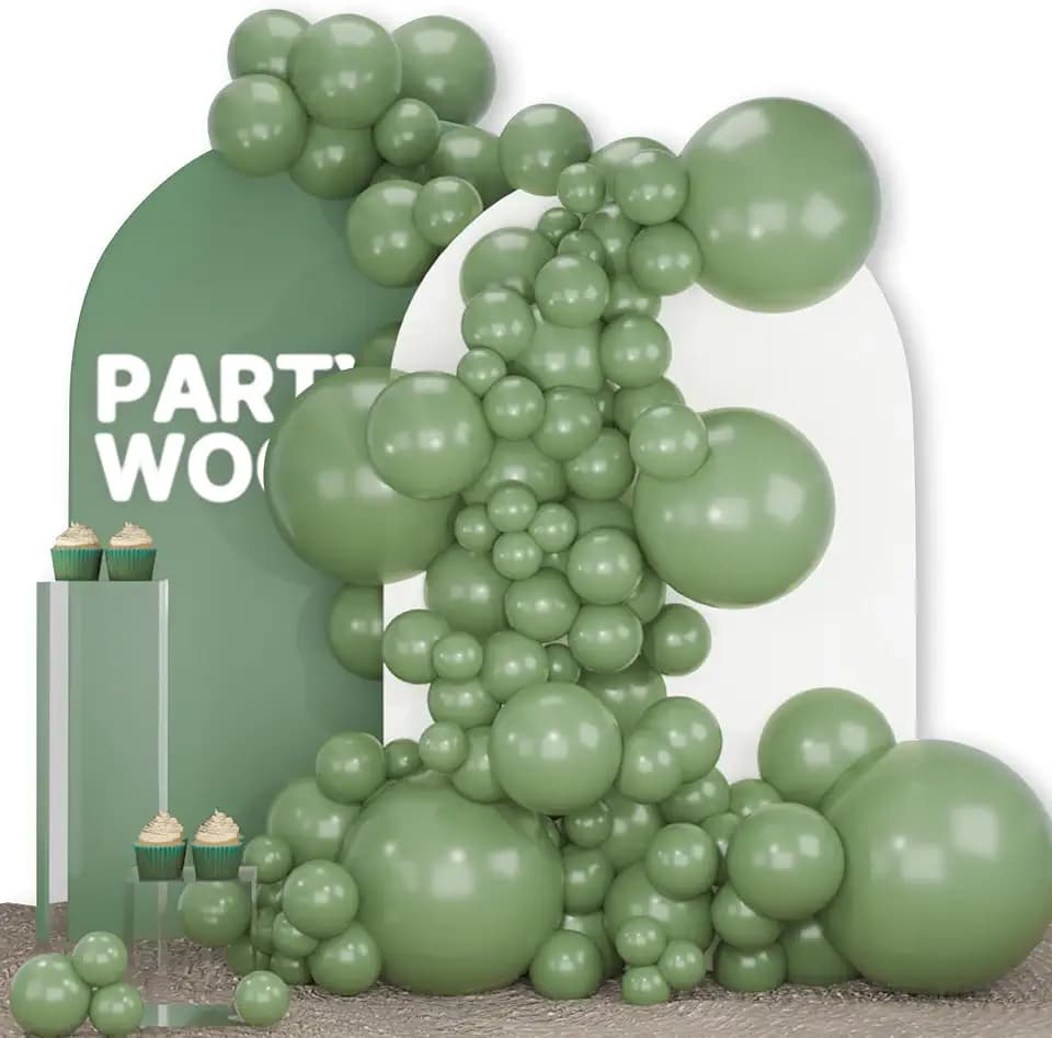 PartyWoo Sage Green Balloons 140pcs Olive Eucalyptus Dusty Green Boho Color