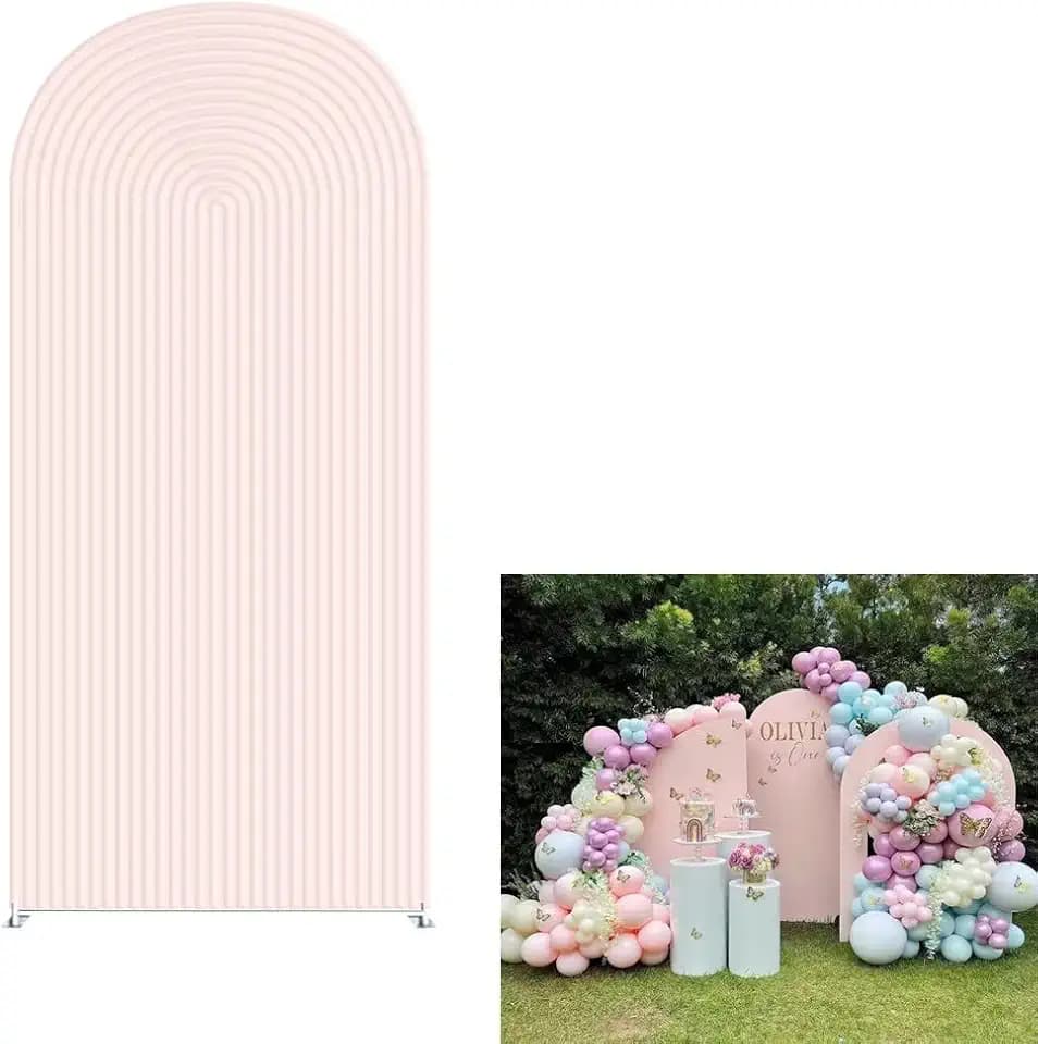 HUAYI Flesh Pink Ripples Pattern Arch Backdrop Cover for Birthday Party Wedding Baby Shower Decorations Chiara Backdrops Arched Wall Frame Stands Covers Props GP-459 4ft * 7ft