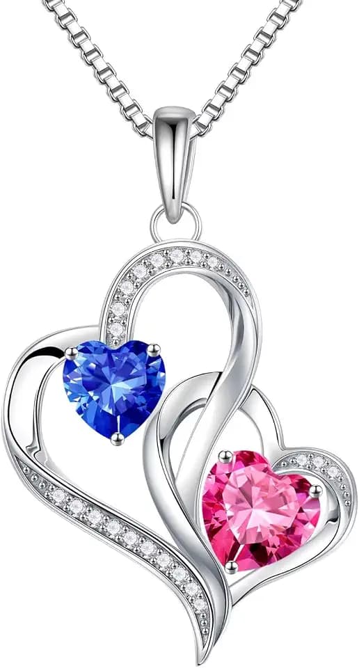 Iefil Heart Birthstone Necklace - Anniversary Birthday Gifts for Women