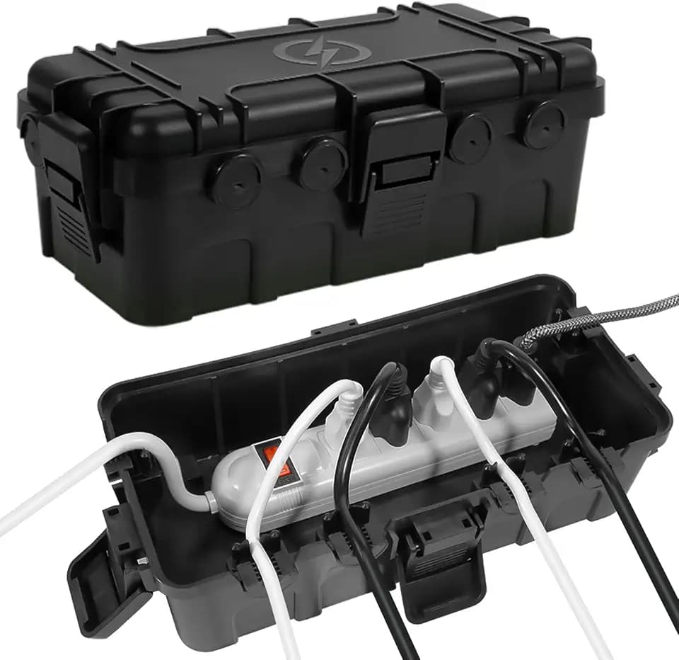 [2 Pack] Outdoor Electrical Box Waterproof, OUTDSPLY Medium Outdoor Electrical Box (11.6x5.2x4.1 inch) w/ 6 Cable Entry, Weatherproof Connection Box for Power Strip, Plug, Timer, Holiday Lights, Black