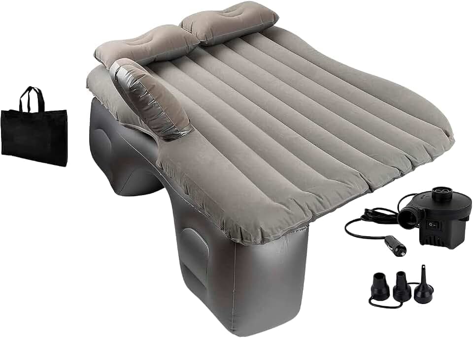 EDIESI, Luftmatratze Auto, Aufblasbares Bett, Autobett, Schlafmatratze, mit 12V elektrischer Luftpumpe und 3 Adaptern, Schnelle Inflation und Deflation (Grau)