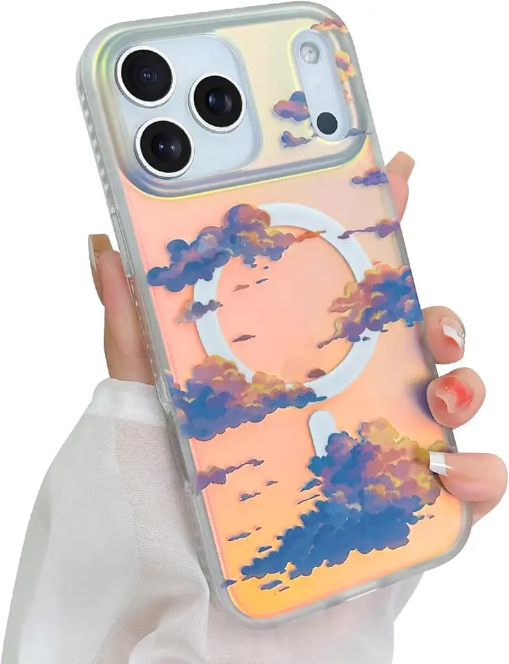 Cute Magnetic Case for iPhone 17 Pro Max Case, Iridescent Clouds