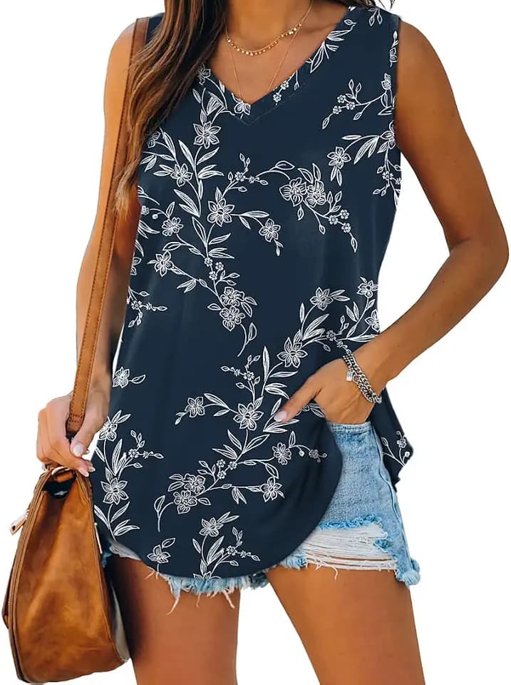 XIEERDUO Womens Tank Tops V Neck Basic Solid Color Casual Flowy Summer Sleeveless
