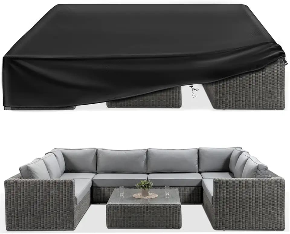 ESSORT Extra Large Patio Furniture Cover, 124x63x29 inch Heavy Duty Waterproof Outdoor Table Cover, All Weather Protection from Rain, Snow, UV, for 10-12 Seat Rectangular Set