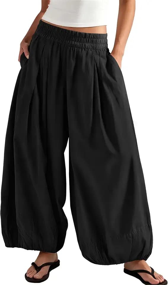 ReachMe Women's Elastic High Waist Wide Leg Balloon Pants