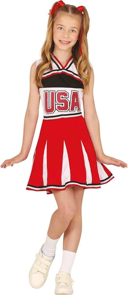 FIESTAS GUIRCA | Cheerleader Kostüm Kinder Mädchen - Rot, Weiß - 7-9 Jahre