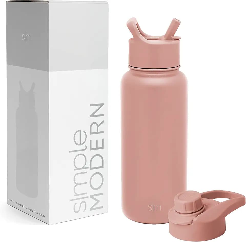 SIMPLE MODERN Wasserflasche mit Trinkhalm Wasserflasche mit Kippverschluss | Isolierte EdelstahlThermoskanne für den Sport Fitnessstudio | Summit Sammlung | 1L | Mauve Me