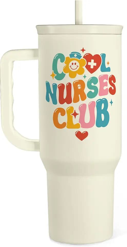 SANDJEST Nurse Tumbler 40oz, Cool Club Coffee Travel Mug With Straw - Perfect Nurse Gift for Any Occasion
