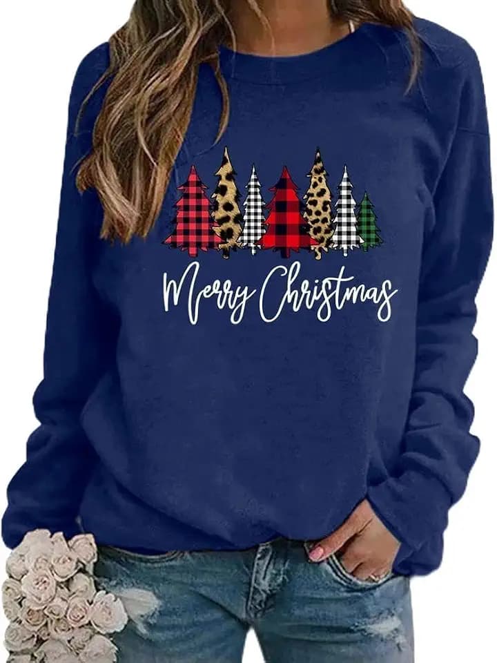 WIEIYM Weihnachts-Sweatshirt für Damen, Weihnachtsbaum, Grafikdruck, langärmelig, Unisex, lässiger Rundhalsausschnitt, Tops für Damen/Herren, S-XXL