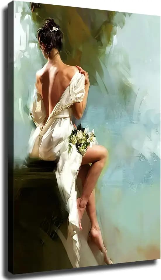 Artistic Woman Wall Art Print, Woman Facing Back Wall Decor, Framed Poster for Home Living Room Bedroom Ready To Hang (Framed,24 * 36inch)