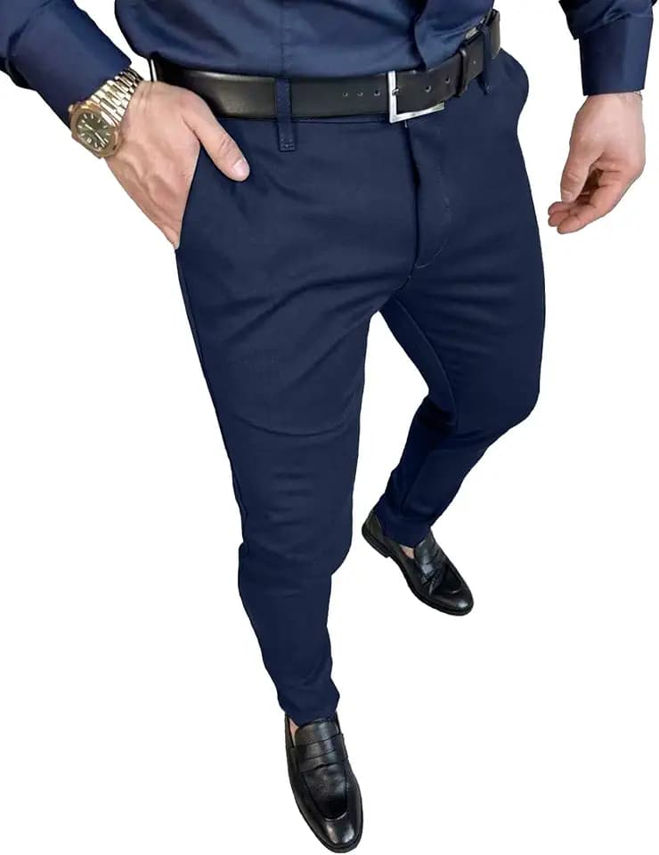 PLEPAN Men's Slim Fit Stretch Dress Pants Skinny Slacks Tapered Trousers