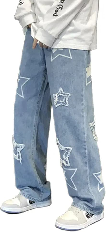 FantasyGears Star Jeans for Women Girls Baggy Cute Patchwork Denim Pants Y2k High Waisted Jeans Grunge Aesthetic Clothes
