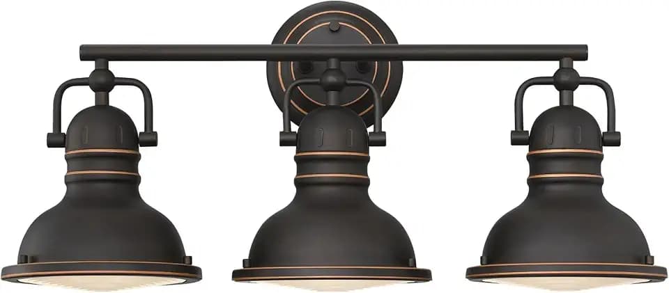 Westinghouse 6116200 Boswell Vintage-Style Three-Light Indoor Vanity Light Fixture, Oil Rubbed Bronze Finish with Highlights, Frosted Prismatic Acrylic Lens
