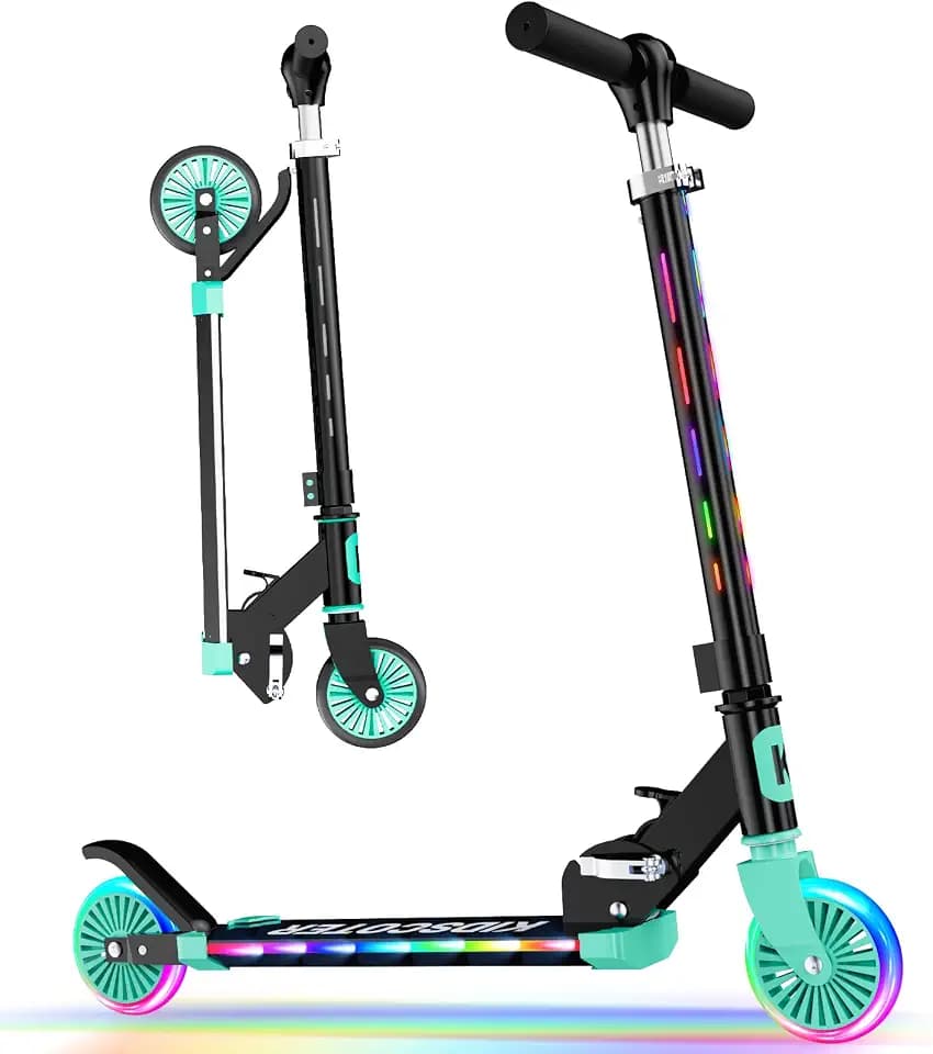 2 Wheel Scooter for Kids 3-12, Light Up Wheels & LED Stem Kick Scooter, Height Adjustable & Foldable Design, Lightweight Sport Scooter for Girls Boys with Kickstand