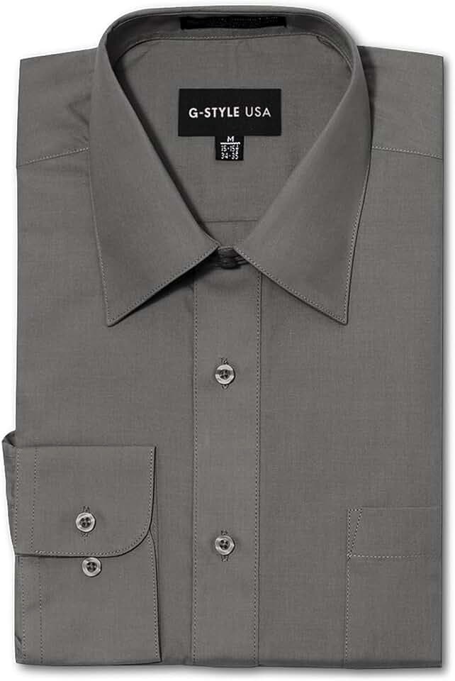 G-Style USA Men's Regular Fit Long Sleeve Solid Color Dress Shirts