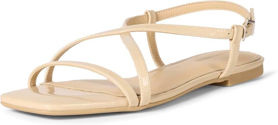 Amazon Essentials Damen Sandalen Mit Flachen Riemen – Elegante, Strassverzierte Sommersandalen Mit Verstellbarer Schnalle Und Gepolstertem Fußbett