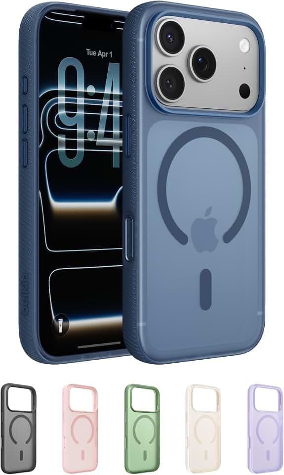 Belkin SheerForce Grip iPhone 17 Pro Hülle MagSafe Kompatible Handyhülle mit Rutschfesten Rändern, iPhone Schutzhülle, Magnetisch, Transparent, Dünn und Stoßfest – Blau