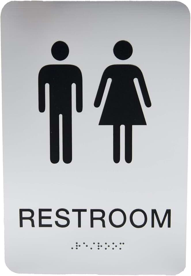 Non-Accessible/Wheelchair Unisex Gender Neutral ADA Restroom (Bathroom) Sign w/Braille - Silver