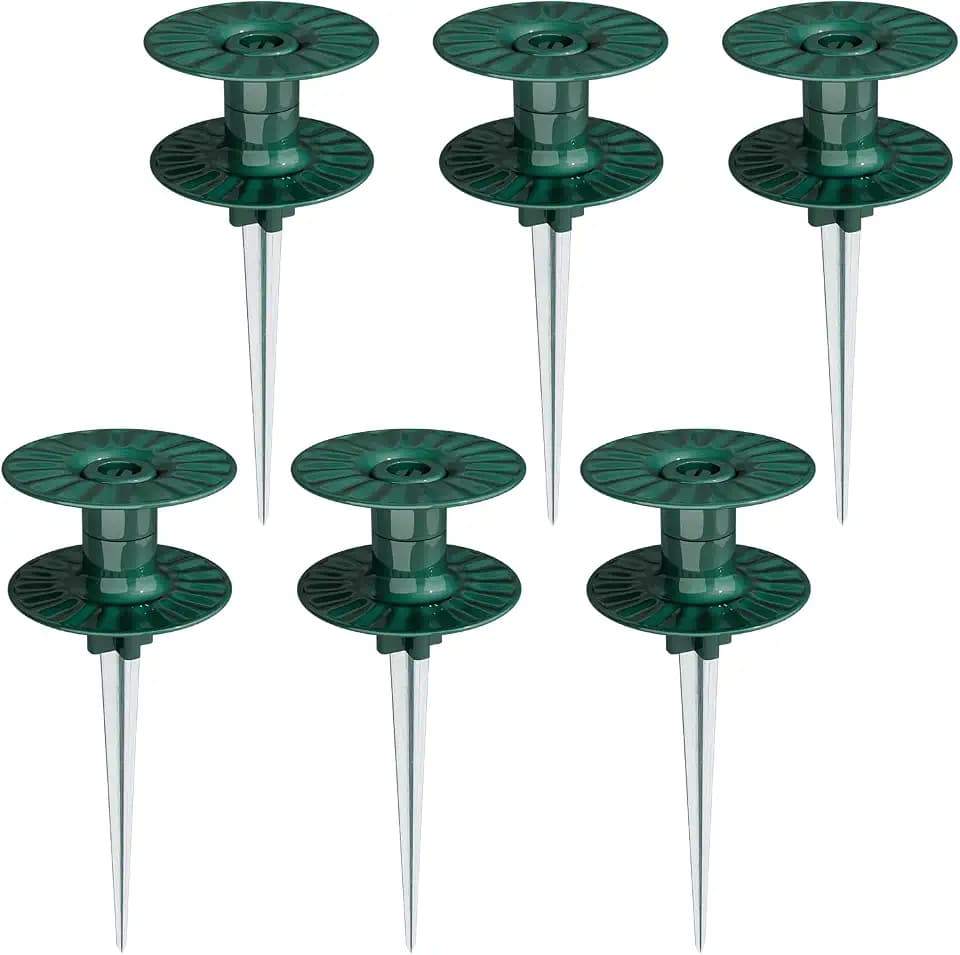 Zapdos 6PCS 10 Inch Heavy Duty Outdoor Yard Garden Hose Guides, Dark Green Metal Stakes with Rotatable Spin Top, Durable Hose Spikes Keep Water Hose Away from Flower Beds & Lawn Plants