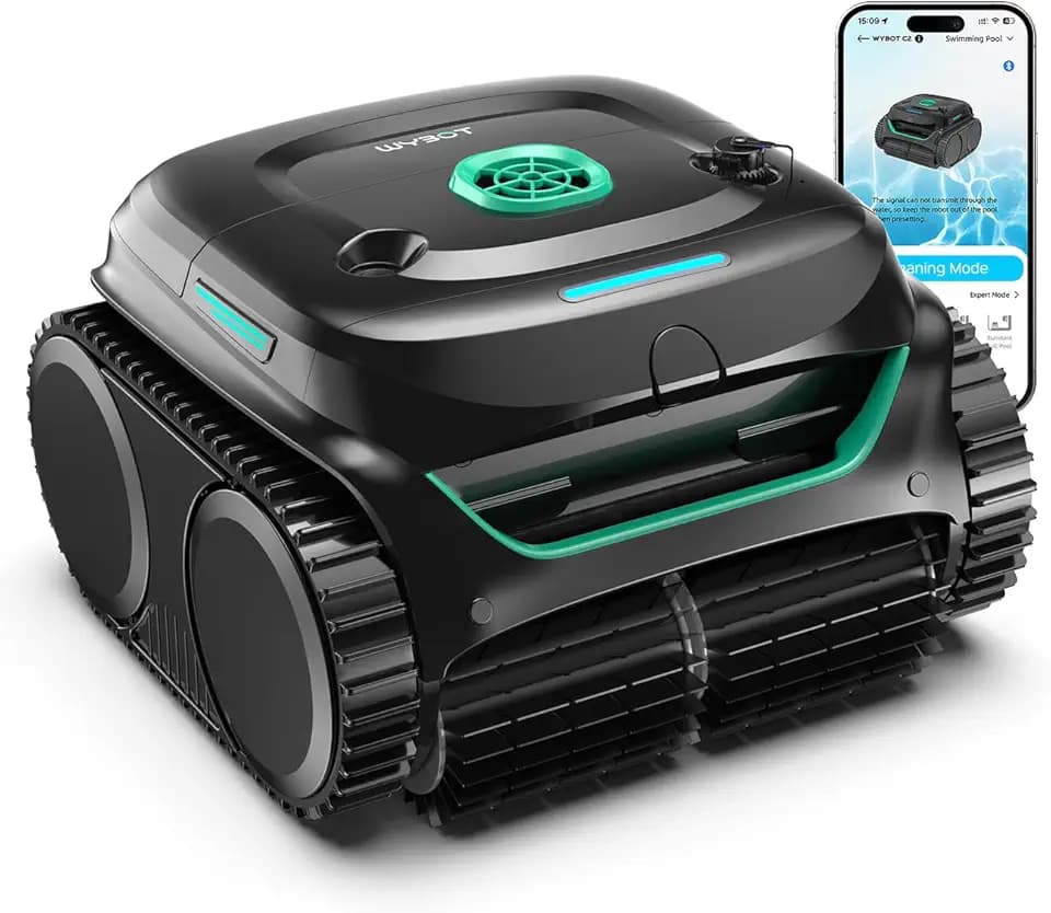 WYBOT C2 Poolroboter Akku Boden und Wand, 3-Fach Motor, Doppelfiltration, Wandkletter & Wasserlinienreinigung, 180 Min Laufzeit, für Einbaupools bis 150㎡, App-Steuerung(Kohlegrün-Grün)