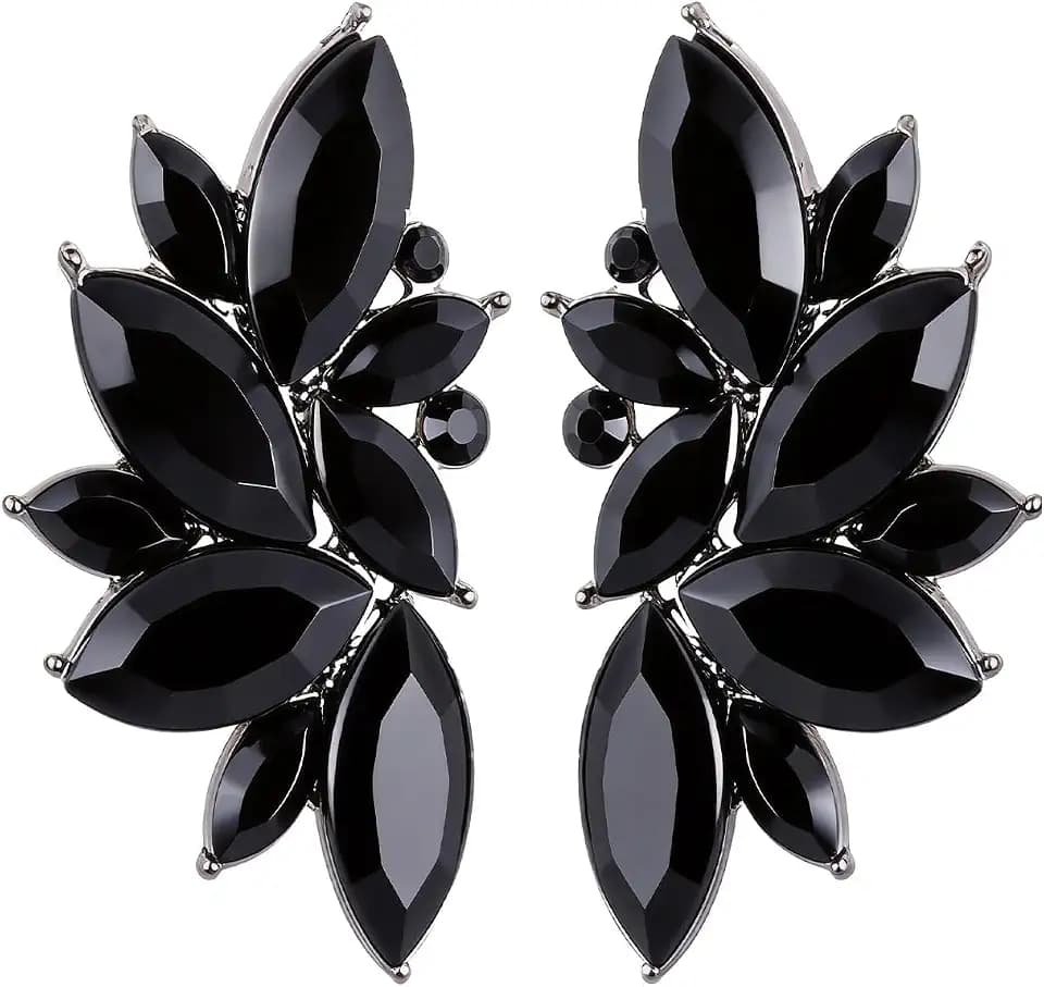 Black Rhinestone Dangle Earrings for Women, Fashion Statement Chandelier Earrings, Long Geometric Waterdrop Drop Earrings for Wedding Bridesmaid Prom Formal Dressy Jewelry Accessories