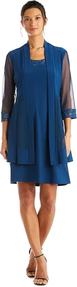 R&M Richards Women's Petite Glitter Trim Jacket Dress