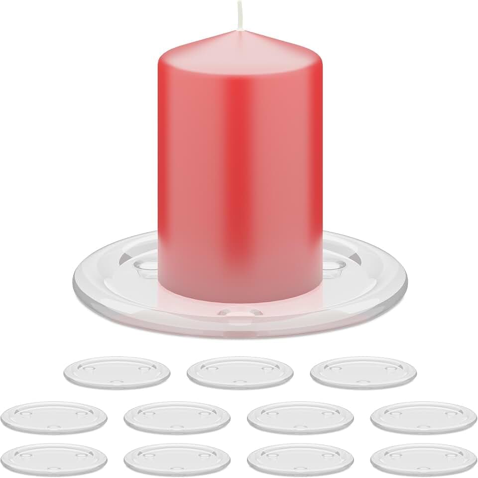 Relaxdays Kerzenständer für Stumpenkerzen, 12er Set, Ø 10 cm, Glas, runder Kerzenuntersetzer, Kerzenhalter, transparent