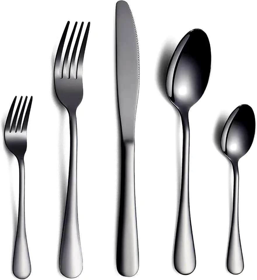 HOMQUEN Schwarzes Besteck/Besteck Set,30 Stück Edelstahl Messer Gabel Löffel Set für 6 Personen (Schwarz, 6 Sets)