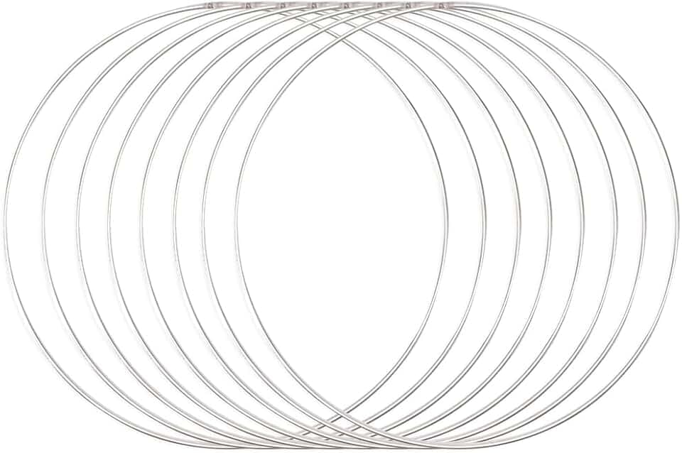 Vaessen Creative Metallringe 20 cm x 3 mm Kreis zum Basteln - 8 Stück Drahtkreis Silber und Deko Kranz aus Metall für TrockenblumenKranz, Makramee, Traumfänger, Mobile Basteln und Wanddeko
