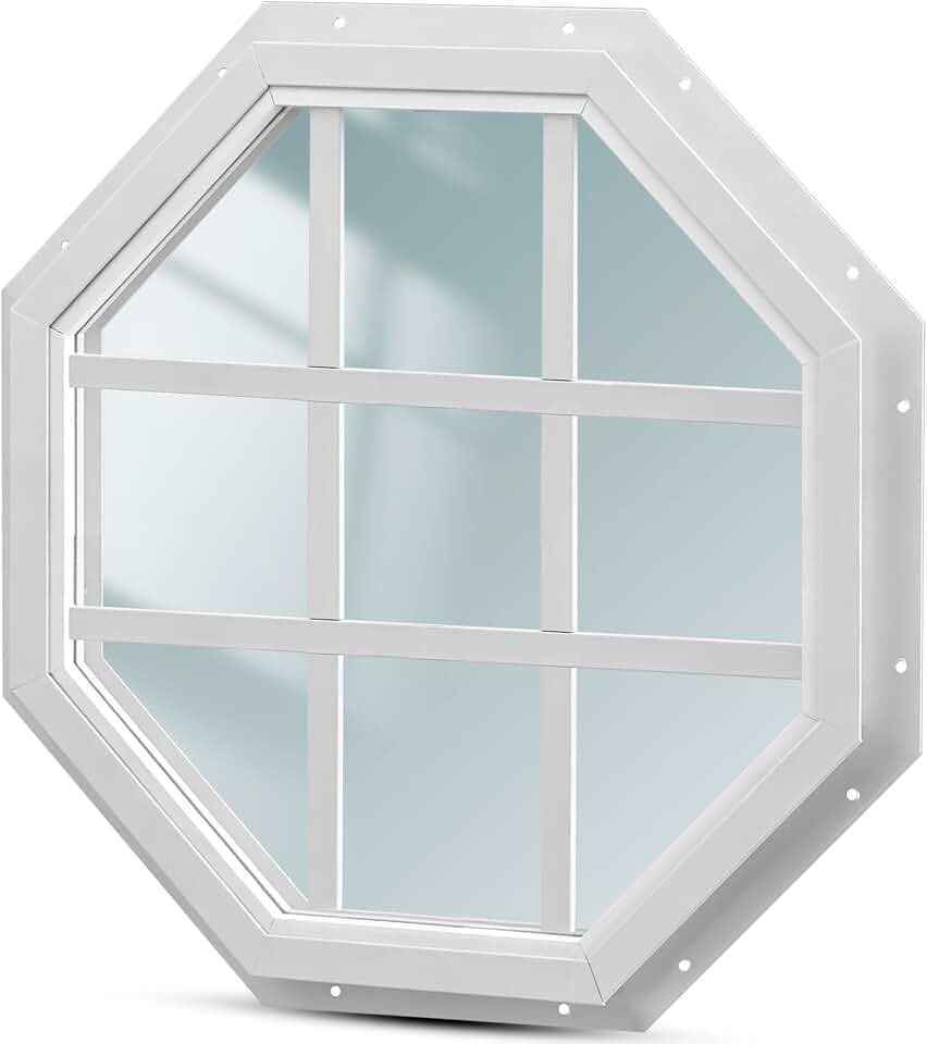 Riakrum 18" Octagon Shed Window, Fixed J-Lap Window for Shed, White