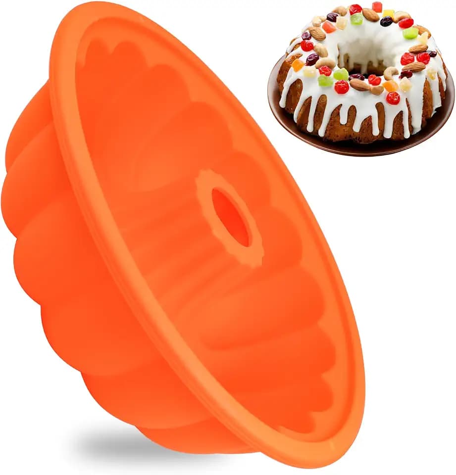Gugelhupfform Antihaft Backform für Gugelhupf aus Silikon Flexibel Runde Kuchenform Laibform für Mousse Schokolade Erdbeeren Schokoladenkuchen Wackelpudding Brot, 24 x 24 x 7.5 cm