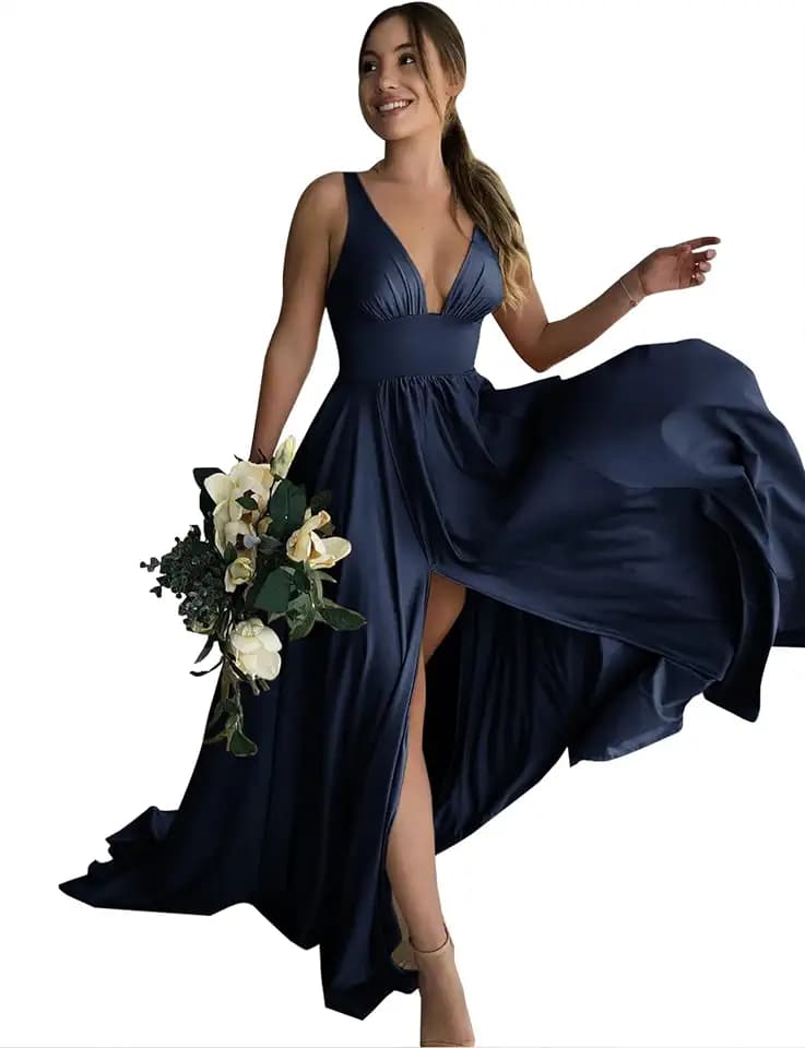 Babyonline D.R.E.S.S. Abendkleid, lang, große Größe, Schlitz, sexy, tiefer V-Ausschnitt, schick, elegant, Galakleid