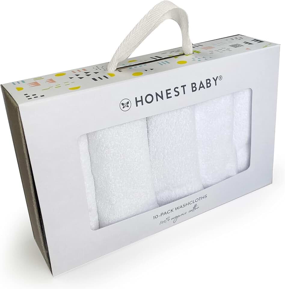 HonestBaby 10-Pack Terry Wash Cloths in Gift Box for Infant Baby Boys, Girls, 10-Pack White, One Size