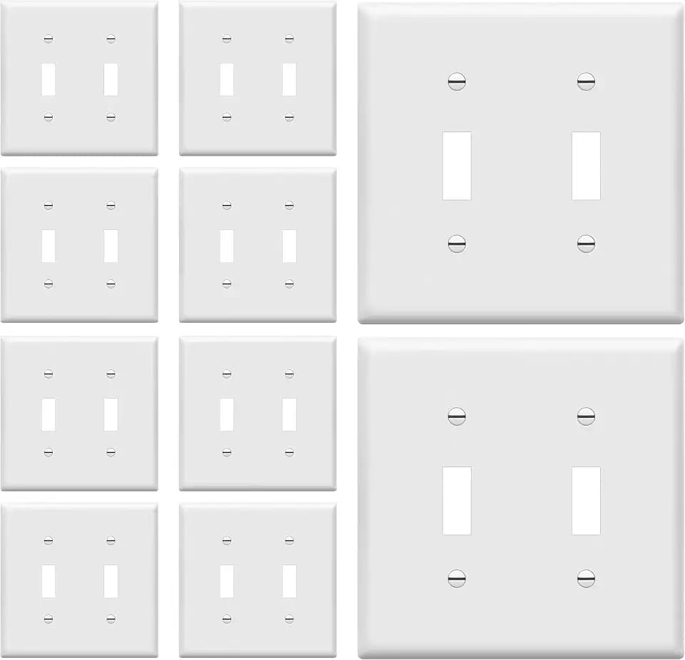 ENERLITES Double Toggle Light Switch Wall Plate, Size 2-Gang 4.50" x 4.57", Unbreakable Polycarbonate Thermoplastic, 8812-W-10PCS, White (10 Pack)