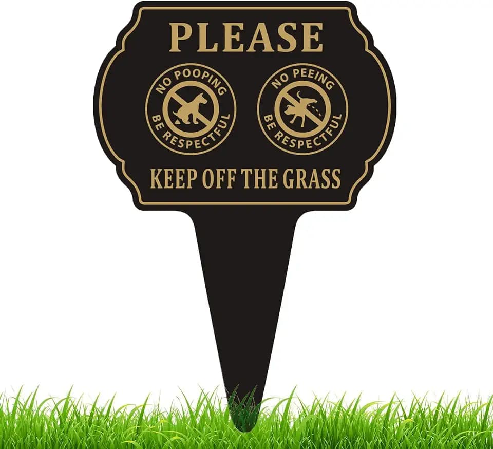 No Poop or Pee Dog Sign,13.6”X9.6” Keep Off the Grass Yard Sign with Integrated Stake Double Sided Metal Sign for Lawn Weatherproof and Outdoor Use