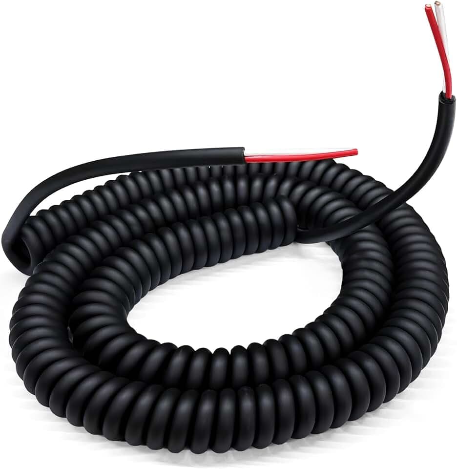 Coil Cord, 2 Conductor Wire, 18AWG/2, Retractable Spring Coiled Extension Cord 3 Foot Extension to 15 Foot for Industrial/Home Heavy Duty Use