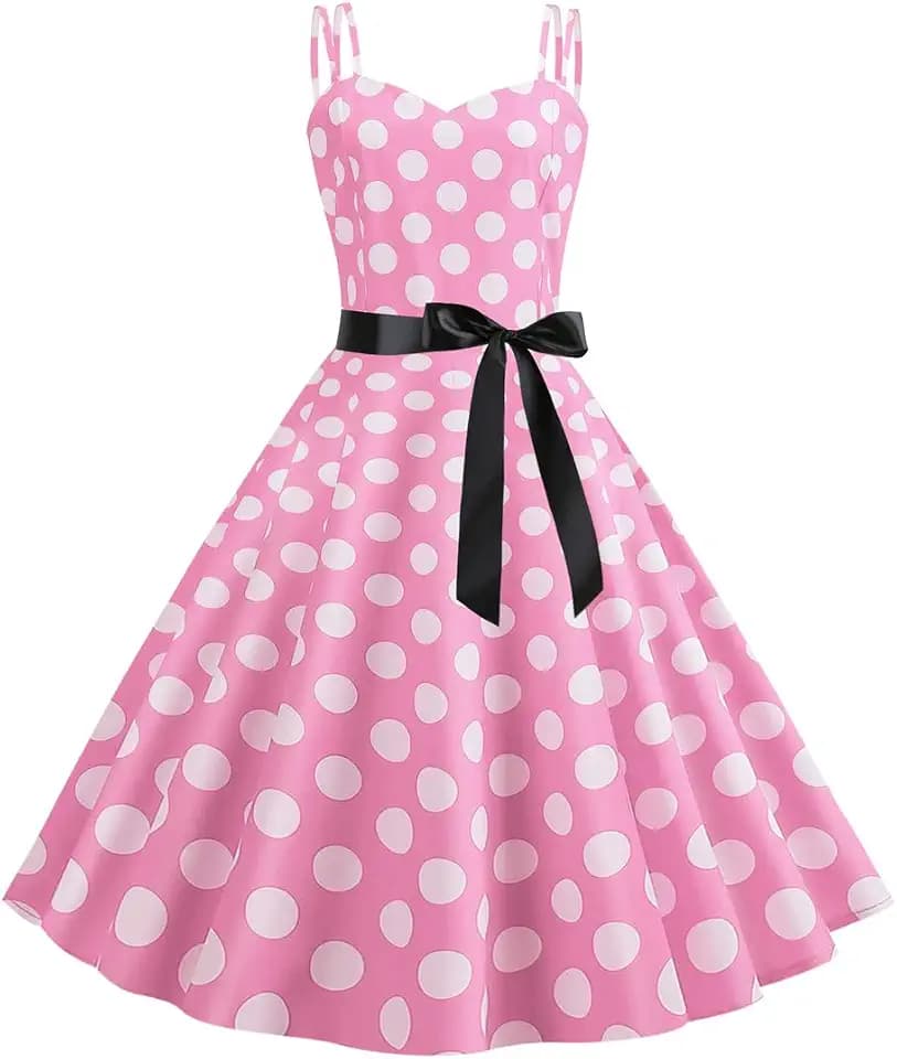 Women Vintage Polka Dot 1950s Rockabilly Halter Audrey Dress Retro Floral Evening Cocktail Swing Dress