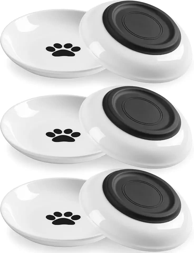 WROSWT Cat Food Bowl,Healthy Ceramic Cat Bowls for Indoor Cats,Anti Whisker Fatigue Cats Dishes Set,Shallow Wide Kitten Plates for Food and Water,Non-Slip Silicone Bottom,6 Pack