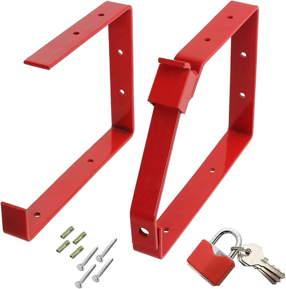 SPARES2GO Universelles, abschließbares Wandleiter-Set mit Doppel- und Dreifachhalterungen und Vorhängeschloss (rot)