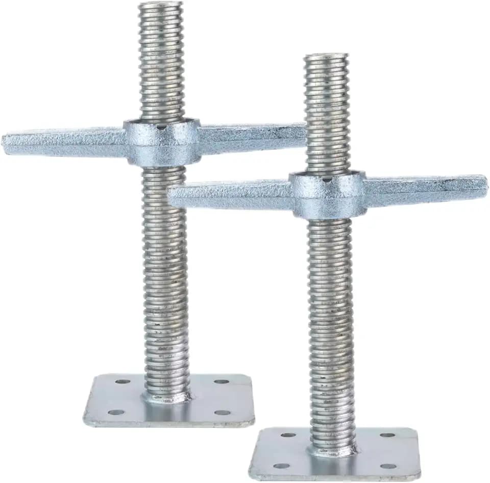 Scaffold 12" Adjustable Leveling Galvanized Screw Jack with Base Plate, 2 Pack