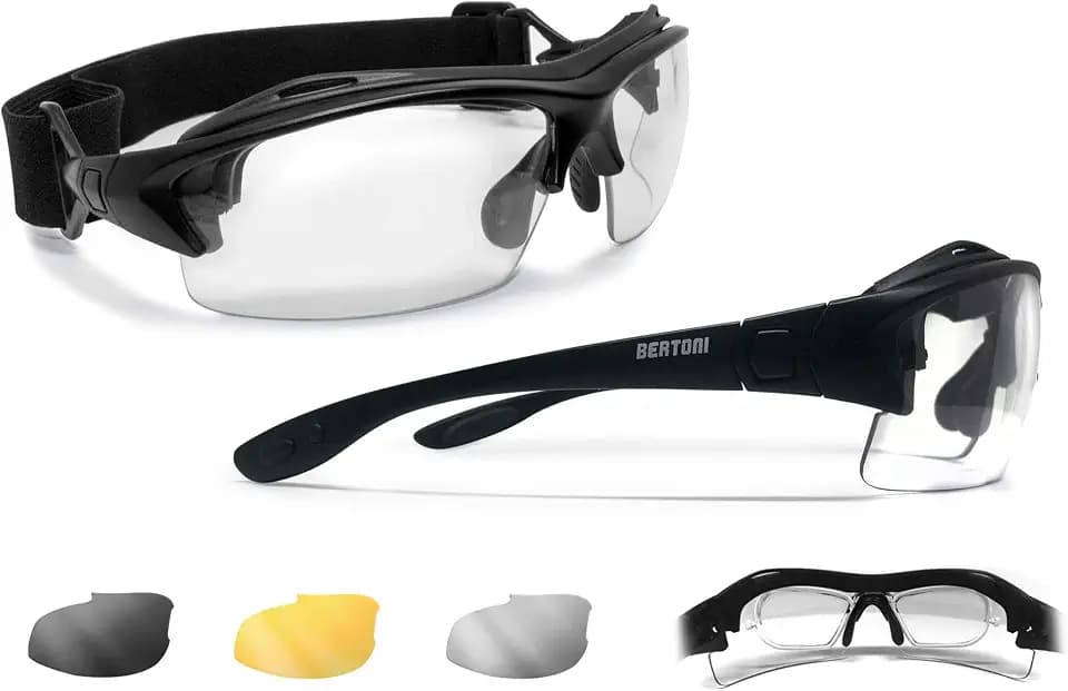 BERTONI Sportbrille mit Sehstärke für Brillenträger Selbsttönend Antibeschlag UV Schutz Gläsern und mit Austauschbare Bügel oder Kopfband mod 399