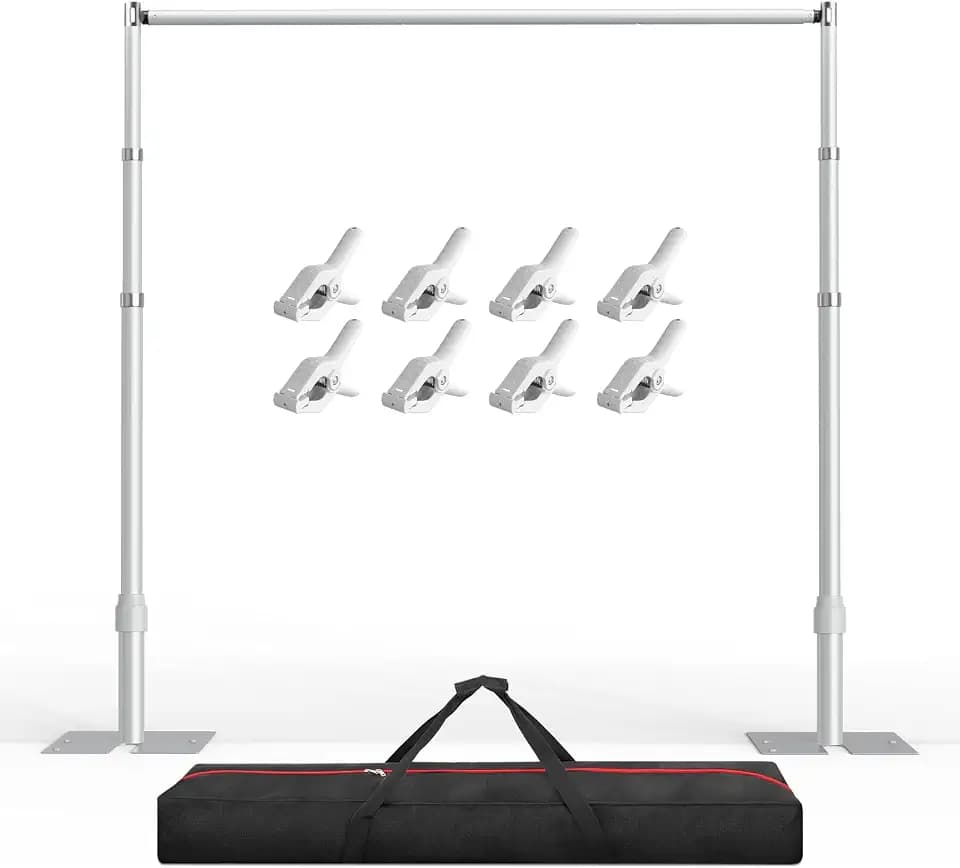 EMART 8.9x10ft Heavy Duty Backdrop Stand Frame with Adjustable Pipe,Silver
