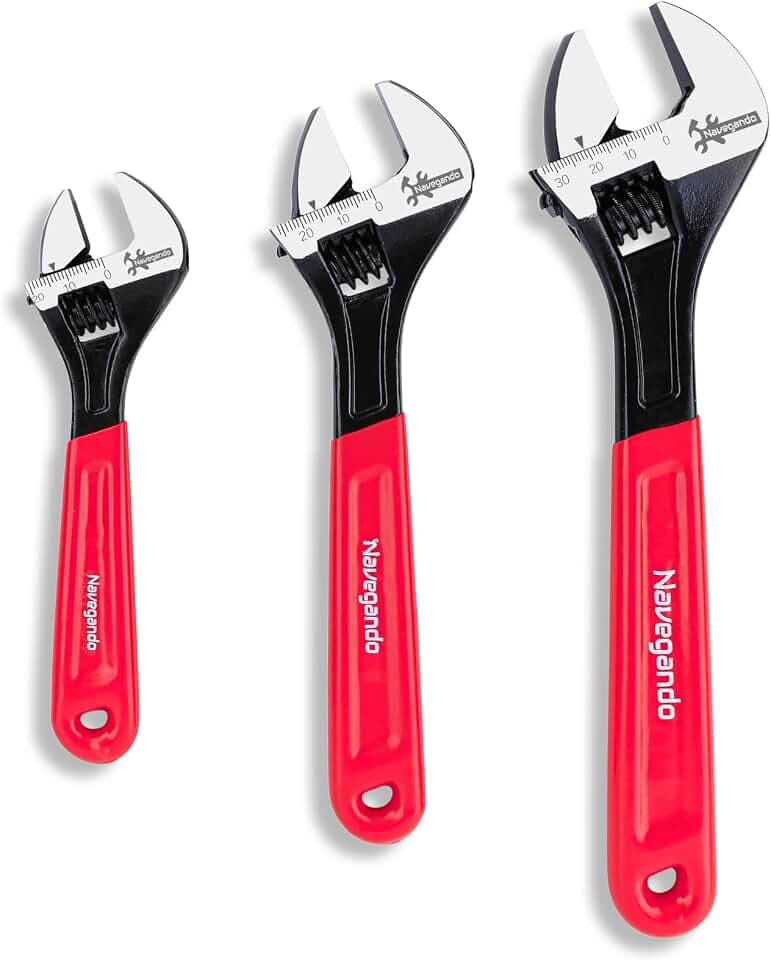 Navegando 3-Piece Adjustable Wrench Set, 6 8 10 Inch Adjustable Wrenches