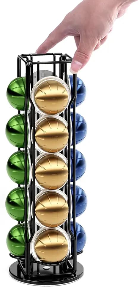 SEVENLINE 20 Vertuo Pods Coffee Pod Holder Compatible For Nespresso Vertuoline Stand Rack Holds Vertuo line Organizer Carousel 360-Degree Rotatable (Black)